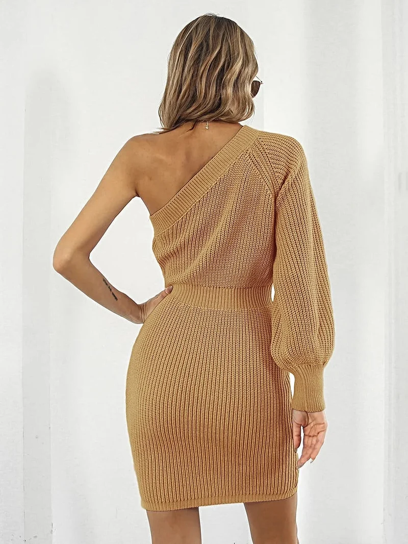Truijurk met één schouder - Luxe mini-jurk van acrylbreisel met gemiddelde stretch