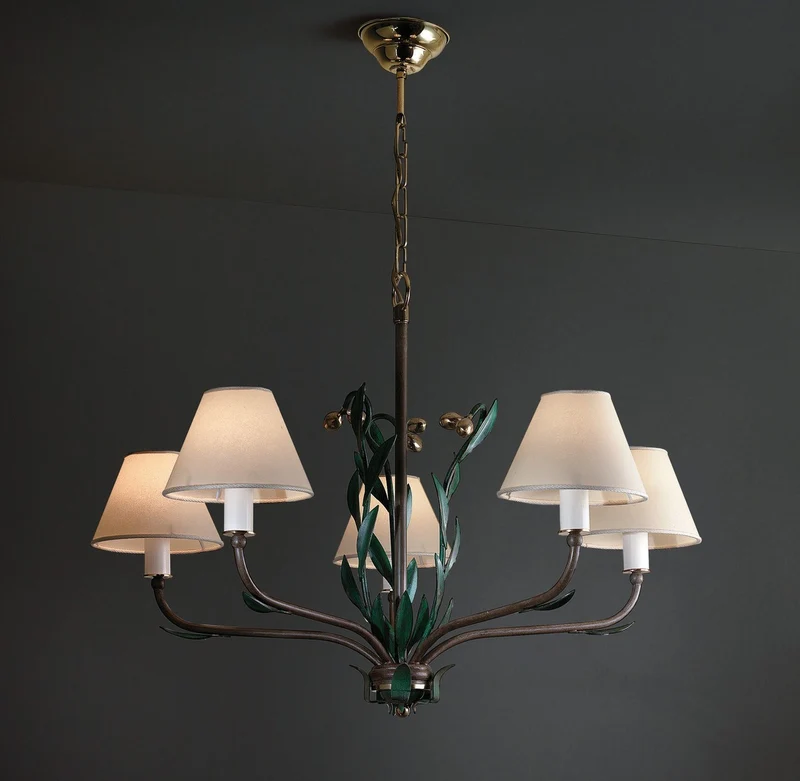 Casa Padrino Luxus Kronleuchter Messing Poliert Ø 50 x H. 60 cm - Handgefertigter Kronleuchter aus Schmiedeeisen mit Olivenzweigen - Luxus Kollektion - Edel & Prunkvoll