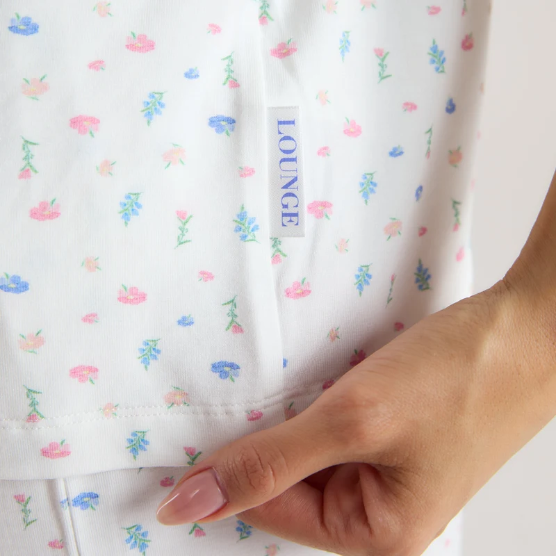 Modal Pyjamashirt met Korte Mouwen - Witte Bloemenprint