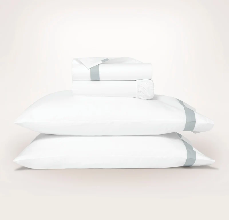 Percale Hemmed Sheet Set - White/Shore Banded