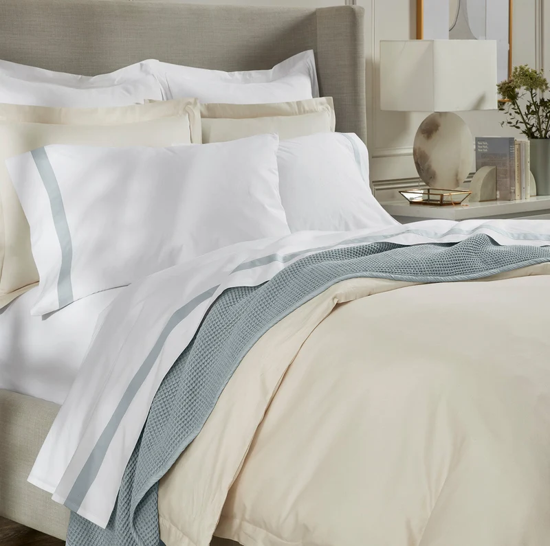 Percale Hemmed Sheet Set - White/Shore Banded