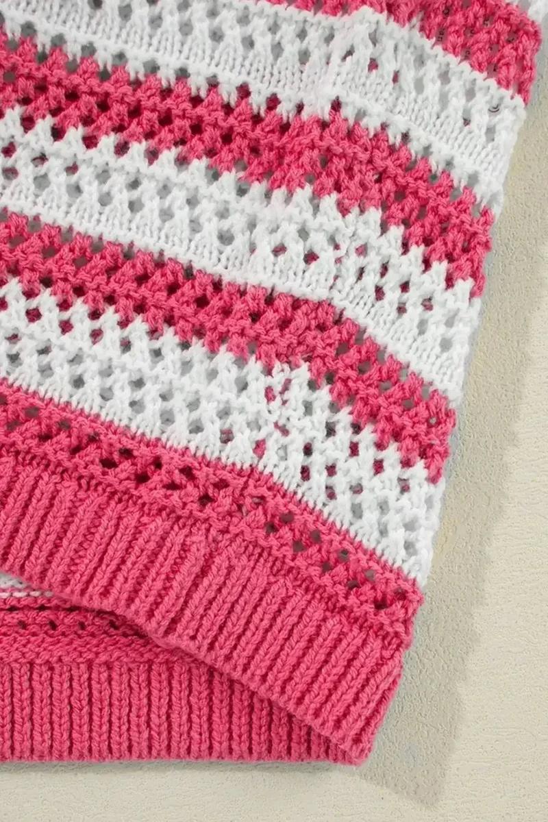 Gestreepte sweaterjurk - Elegante, open gebreide, mouwloze jurk van katoenmix met textuur