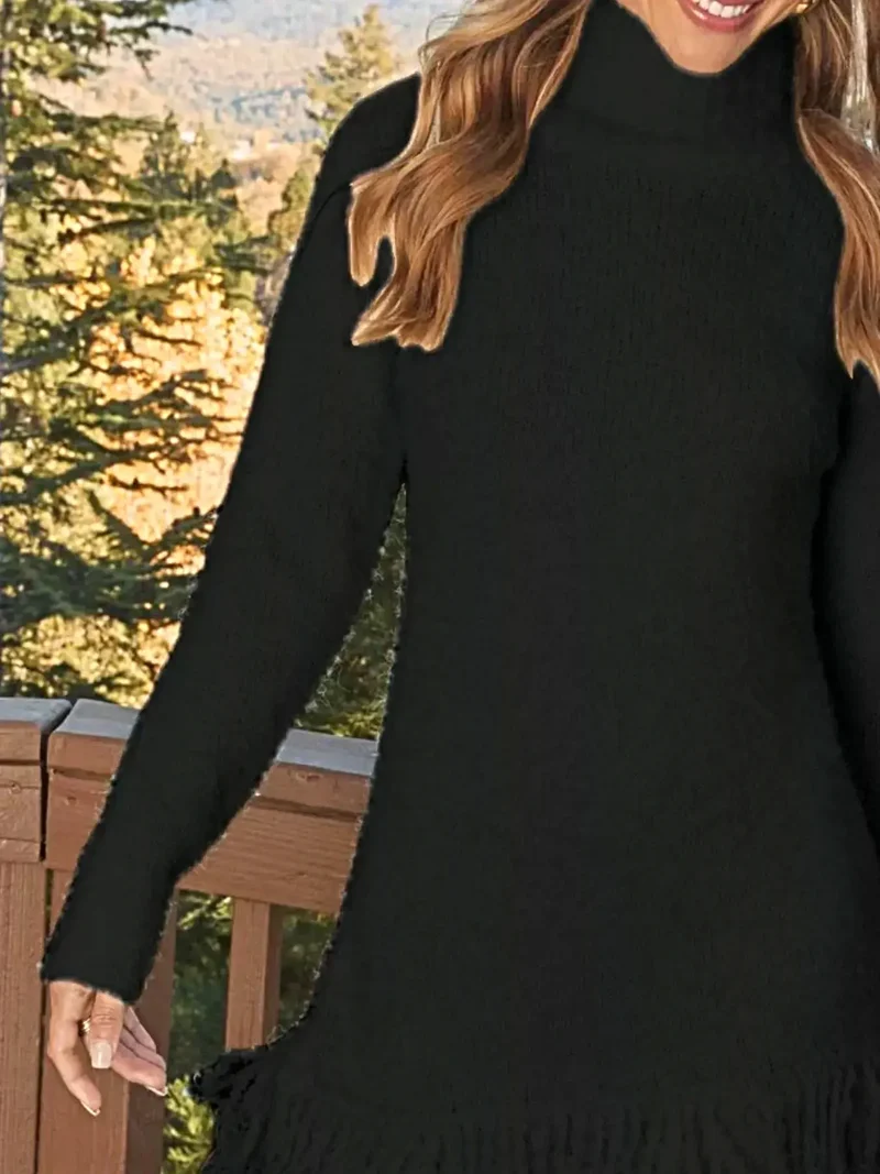 Elegante sweaterjurk met franjes, col, lange mouwen en zachte, elastische gebreide stof.