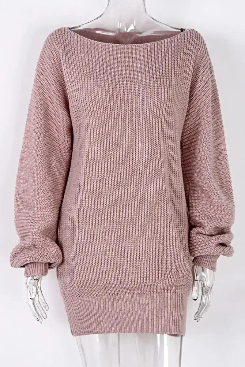 Truijurk met boothals: Mini-jurk van licht elastisch acryl met lange mouwen