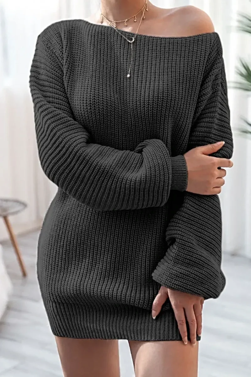 Truijurk met boothals: Mini-jurk van licht elastisch acryl met lange mouwen
