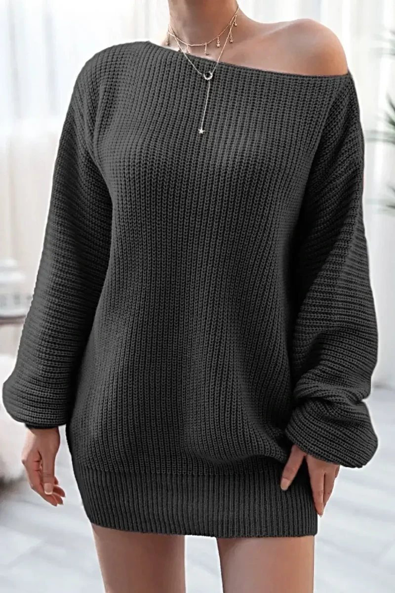 Truijurk met boothals: Mini-jurk van licht elastisch acryl met lange mouwen