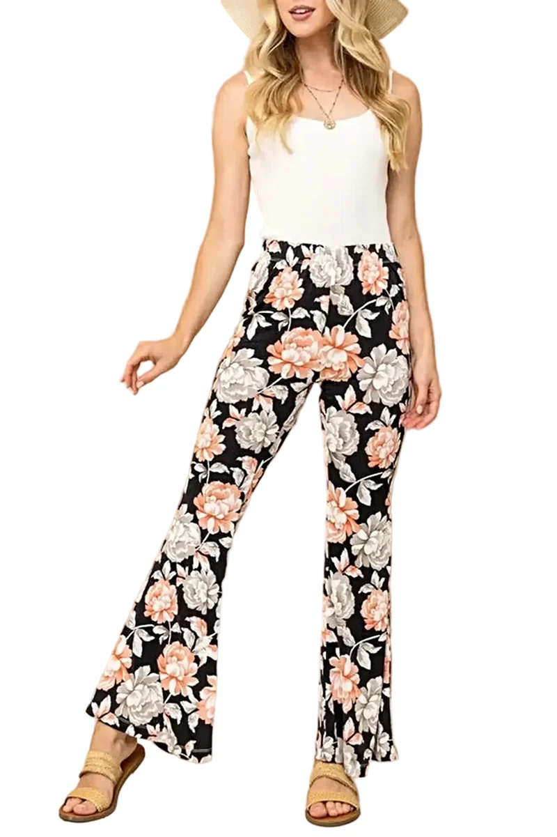 Uitlopende broek met wijde pijpen - Kreukvrije stretchstof, retro chique stijl met zakken