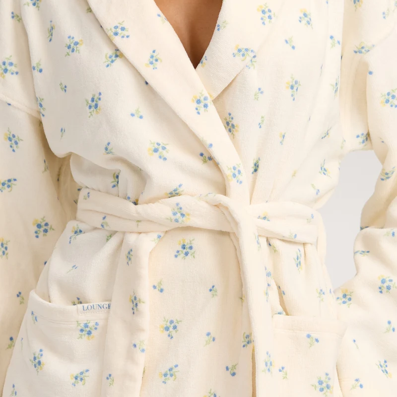 Towelling Badjas - Ditsy Bloemenprint