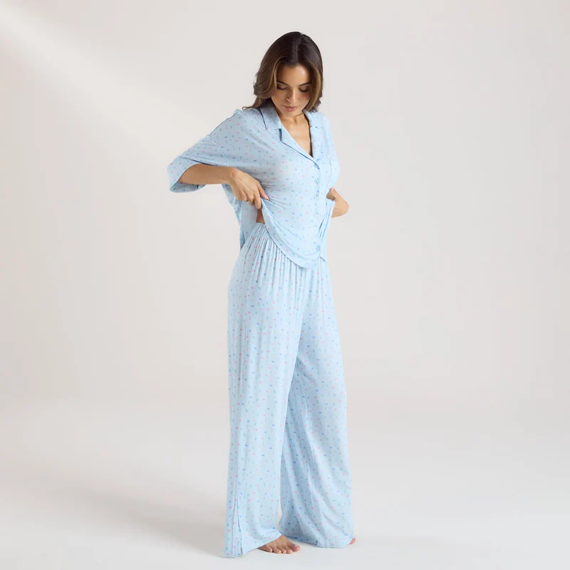 Modal Pyjamabroek - Blauwe Bloemenprint