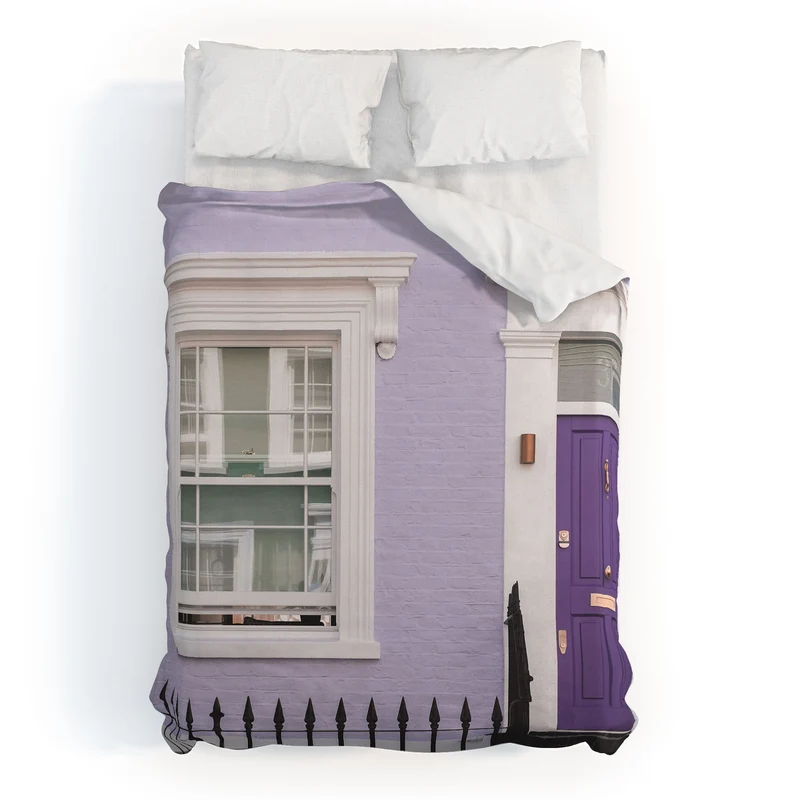 London England I Pastel violet facade and door of a Victorian architecture house in Notting Hill Duvet Cover