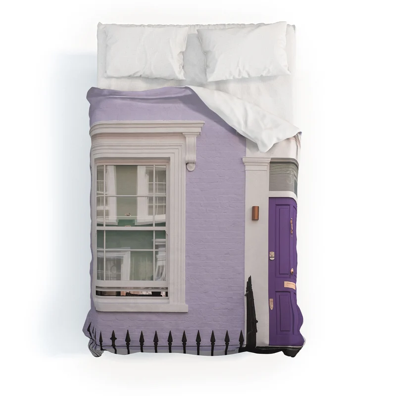 London England I Pastel violet facade and door of a Victorian architecture house in Notting Hill Duvet Cover