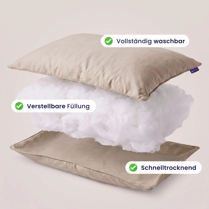 Zelesta Comfort Waschbares & Anpassbares Kopfkissen - Sandbeige