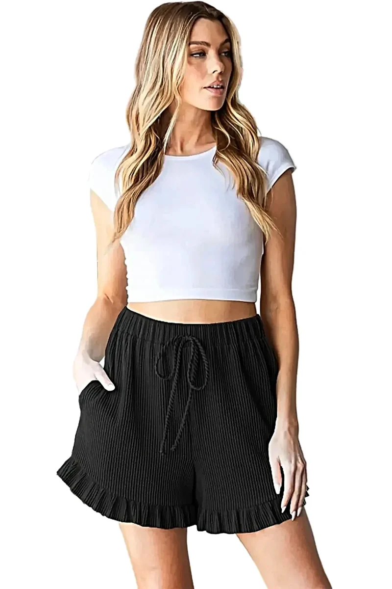 Chique shorts met ribbels aan de zoom en zakken - Zachte en elastische stof voor comfort de hele dag door.