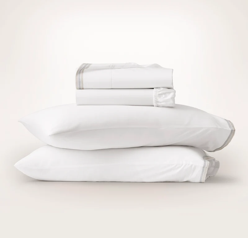 Signature Embellished Sheet Set - White/Shore/Sand Sail Stitch