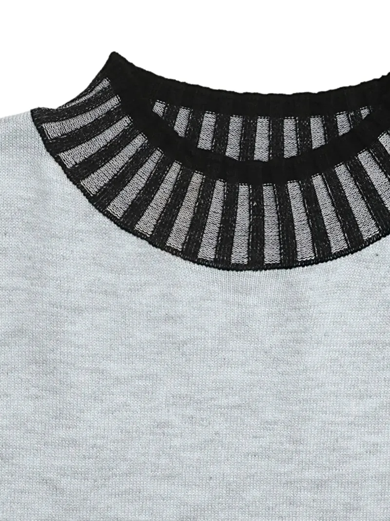 Trui-jurk met gestreepte bies en strikceintuur - elegante, licht elastische gebreide midi-jurk met ceintuur