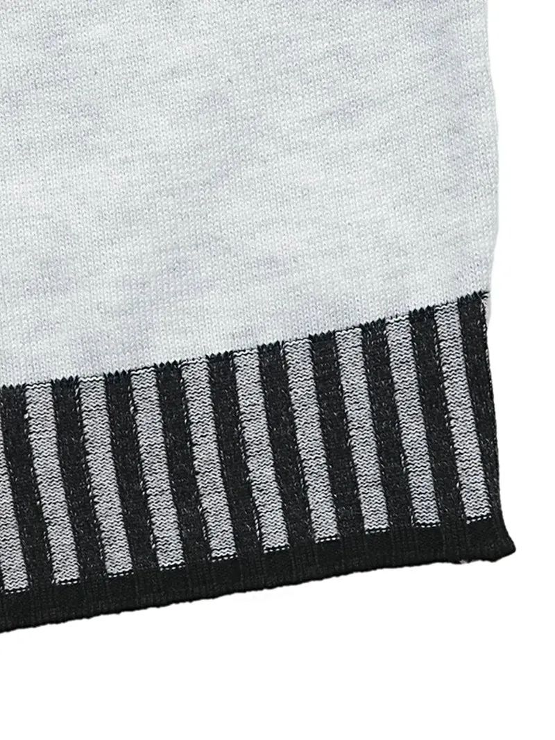 Trui-jurk met gestreepte bies en strikceintuur - elegante, licht elastische gebreide midi-jurk met ceintuur