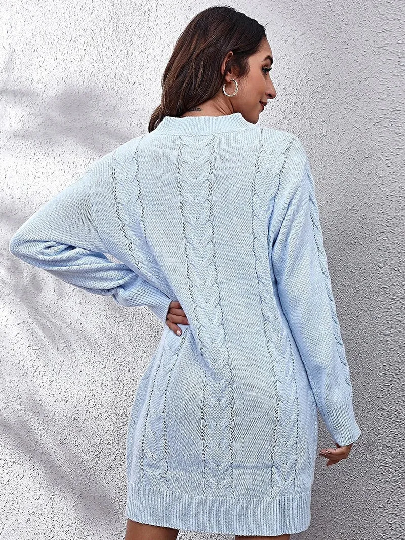 Damesjurk van kabelgebreid materiaal met ronde hals - elegante midi-jurk met lange mouwen, 100% acryl
