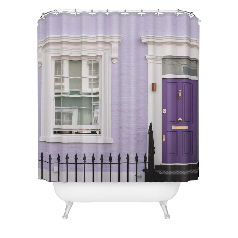 London England I Pastel violet facade and door of a Victorian architecture house in Notting Hill Shower Curtain