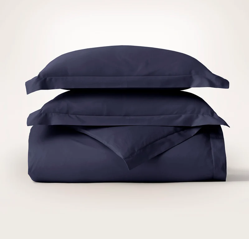 Percale Hemmed Duvet Set - Coastal Navy