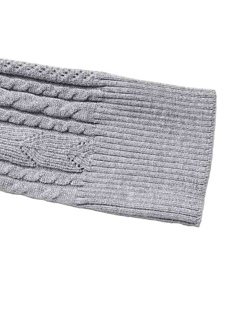 Elegante kabelgebreide A-lijn sweaterjurk met zachte stretchstof, lange mouwen en midi-lengte.