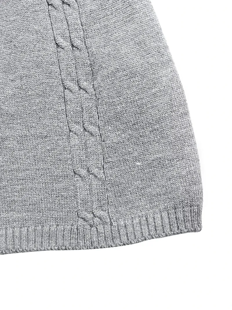 Elegante kabelgebreide A-lijn sweaterjurk met zachte stretchstof, lange mouwen en midi-lengte.