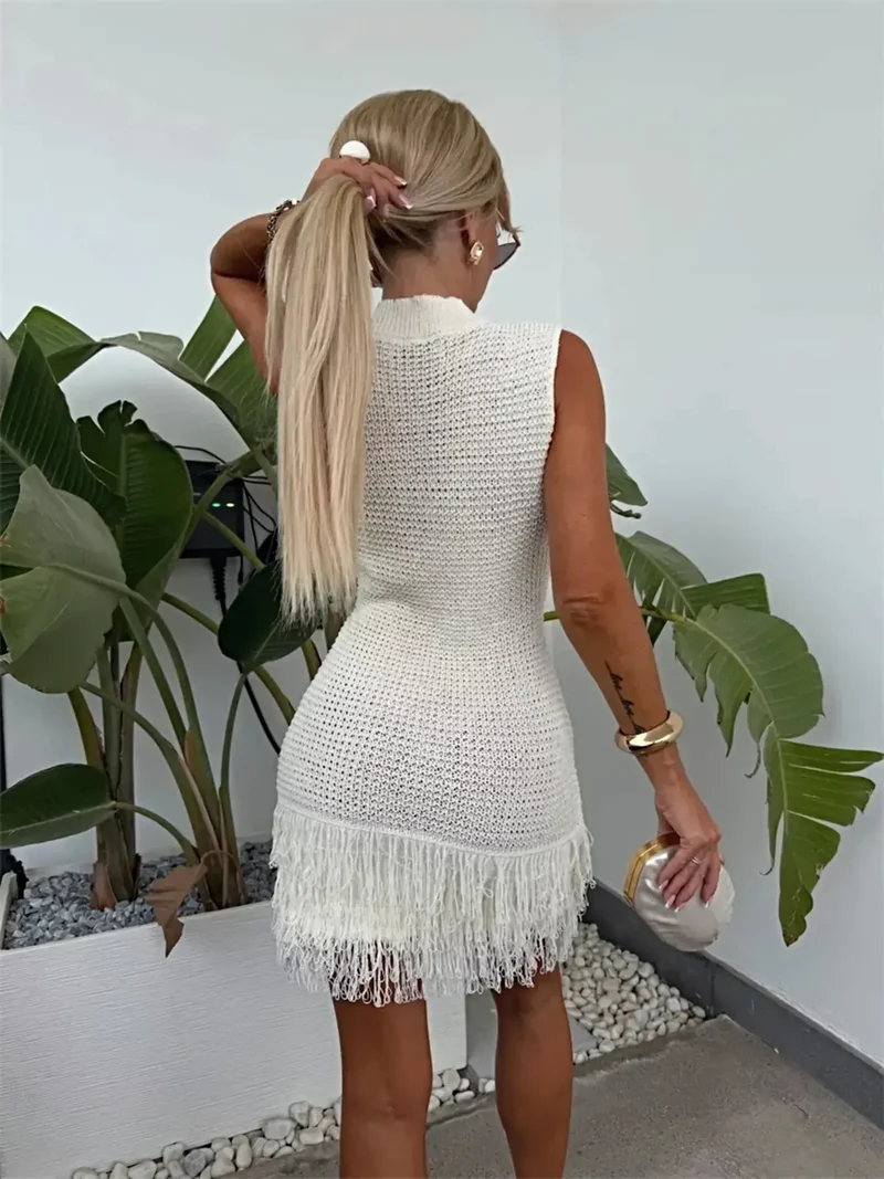 Truijurk met franjes voor dames - Ronde hals, licht elastisch polyester gebreid