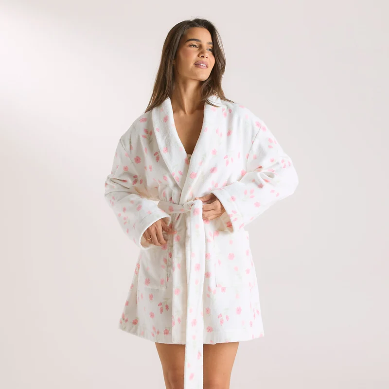 Korte Towelling Kamerjas - Bloemenprint
