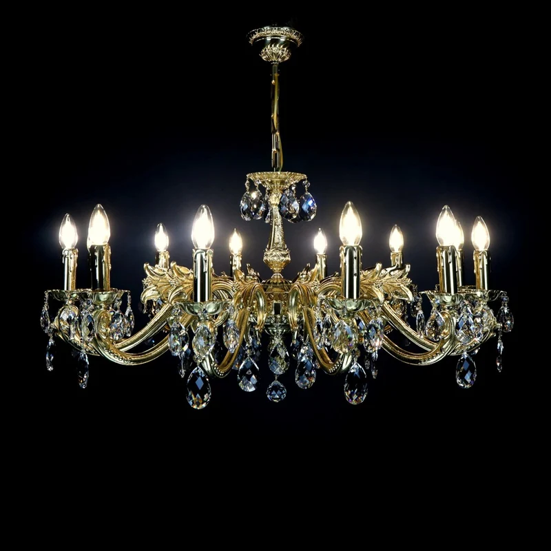 Casa Padrino Luxus Barock Kristall Kronleuchter Gold Ø 76 x H. 47 cm - Prunkvolle Messing Kronleuchter mit böhmischem Kristallglas - Barock Möbel - Edel & Prunkvoll
