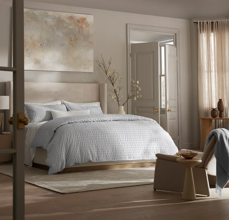 Relaxed Seersucker Duvet Set - Sky