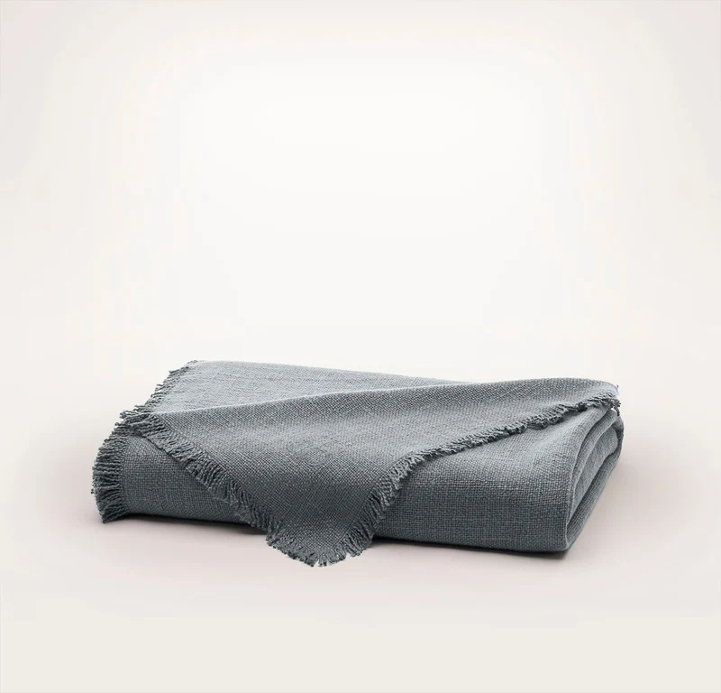 Relaxed Linen Blend Throw Blanket - Deep Bluestone