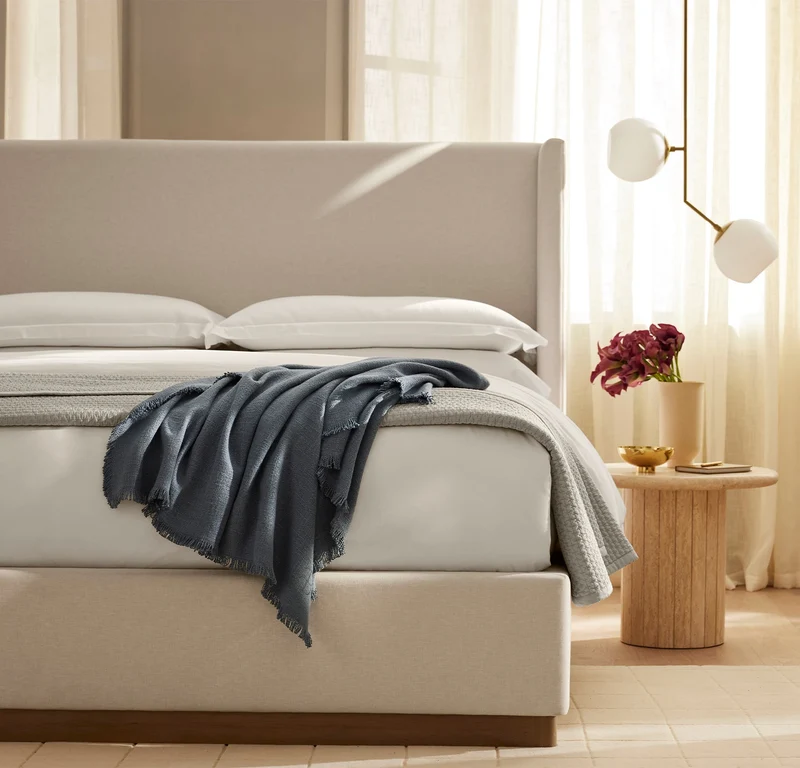 Relaxed Linen Blend Throw Blanket - Deep Bluestone