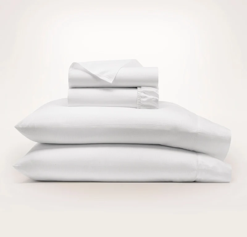 Signature Hemmed Sheet Set - White Textured Stripe