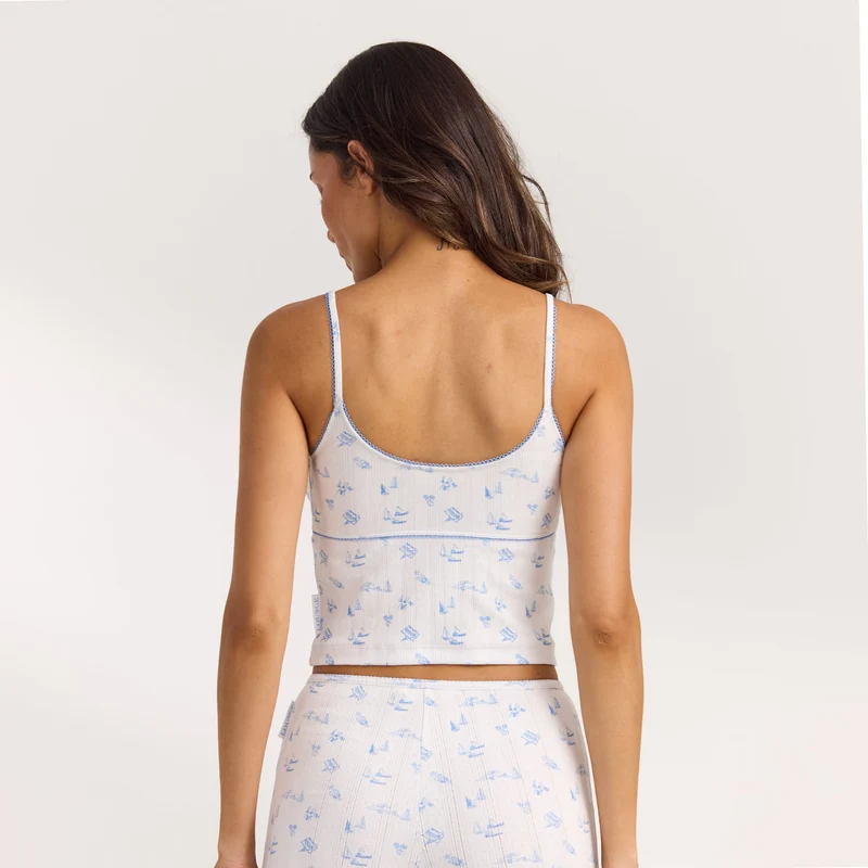 Pointelle Cami Pyjama Top - Blauwe Bootprint