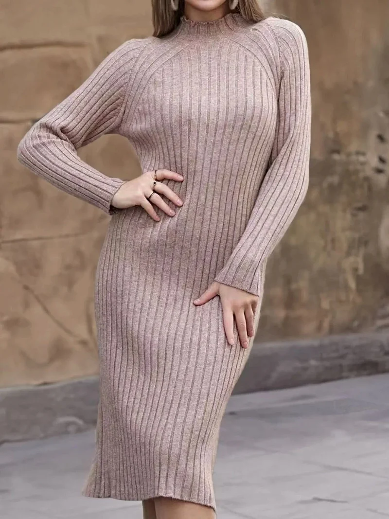 Geribbelde sweaterjurk met col en lange mouwen, gemiddelde stretch en een verfijnd silhouet.