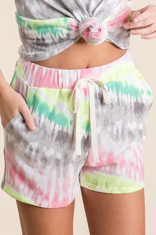 BiBi Tie Dye Print Shorts met Twill Tape Trekkoord