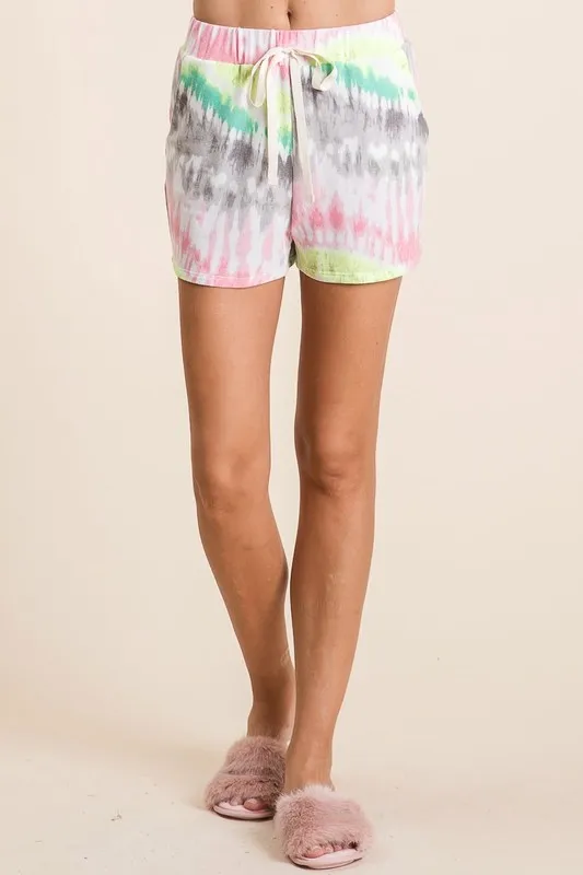 BiBi Tie Dye Print Shorts met Twill Tape Trekkoord