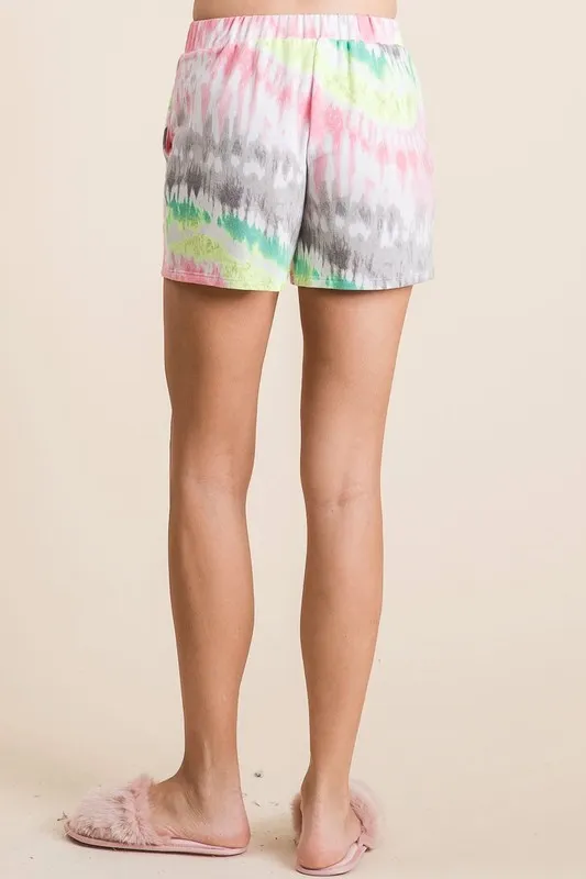 BiBi Tie Dye Print Shorts met Twill Tape Trekkoord