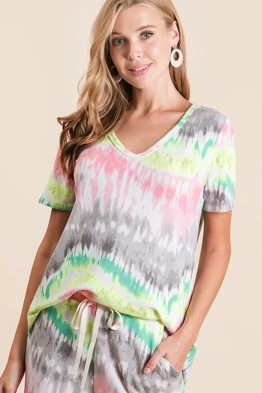 BiBi Tie Dye Print Shorts met Twill Tape Trekkoord