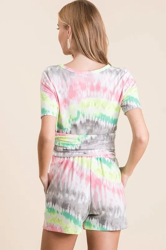 BiBi Tie Dye Print Shorts met Twill Tape Trekkoord