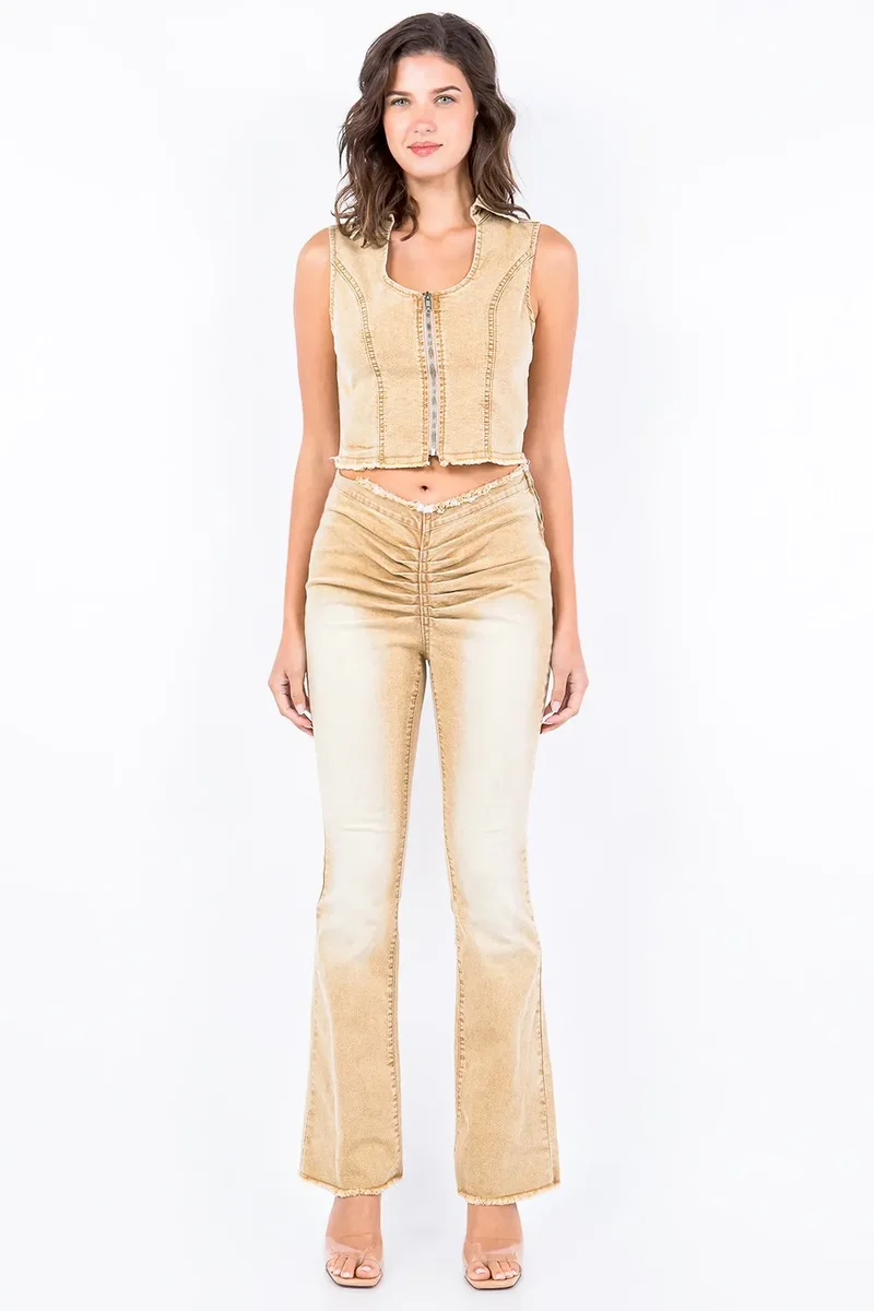 American Bazi V-cut flared broek met ruches