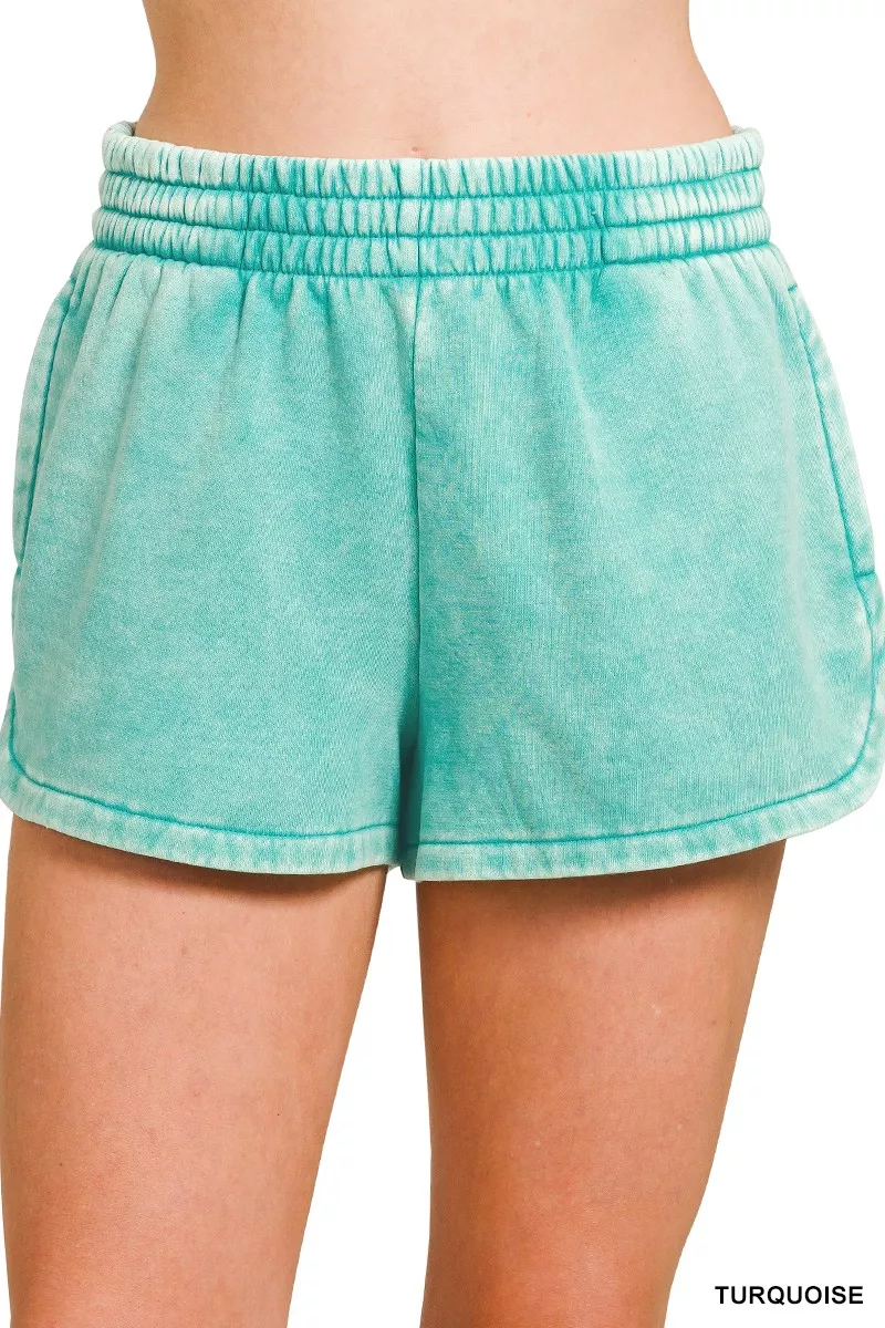 Zenana Acid Washed shorts met elastische tailleband en dolfijnmotief