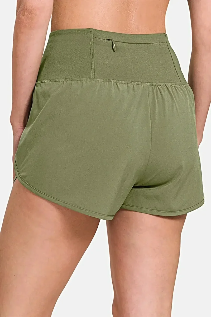 Zenana Sportshorts met hoge taille en rits op de achterzak