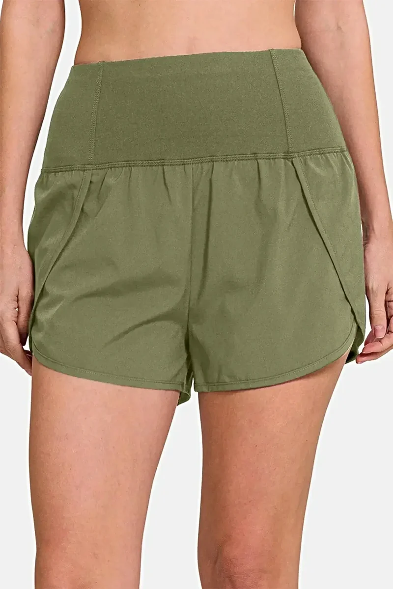 Zenana Sportshorts met hoge taille en rits op de achterzak