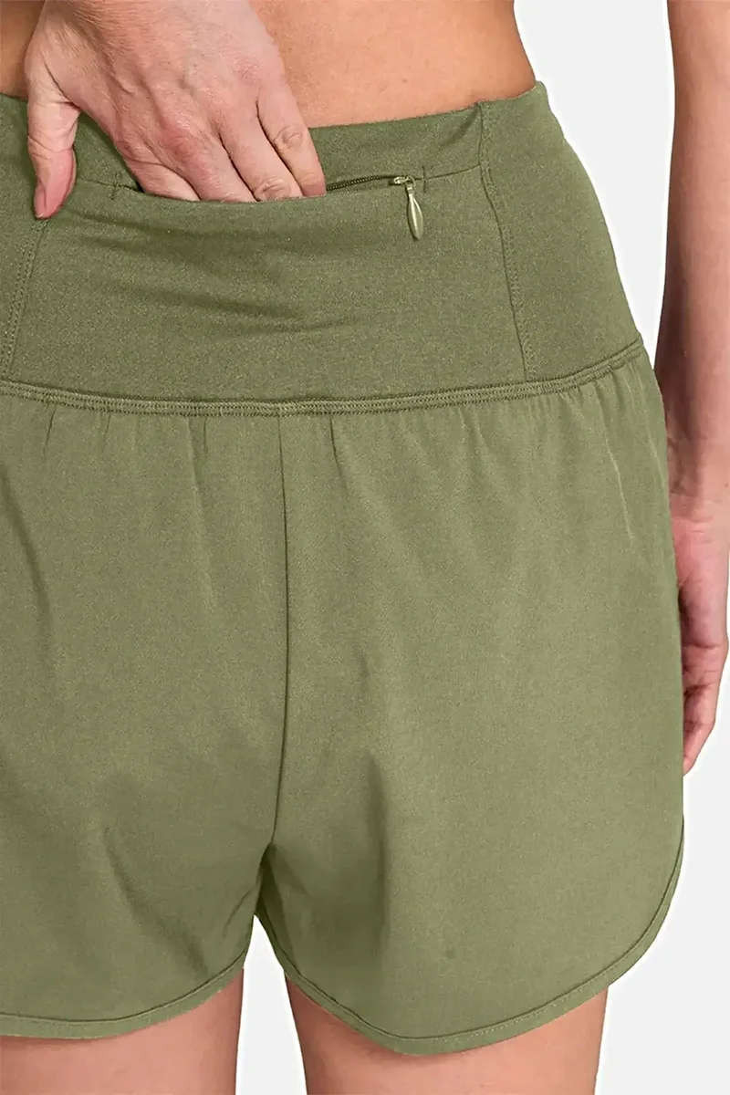 Zenana Sportshorts met hoge taille en rits op de achterzak