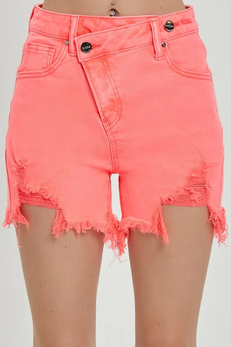 RISEN Denim Shorts met onafgewerkte zoom en asymmetrische taille