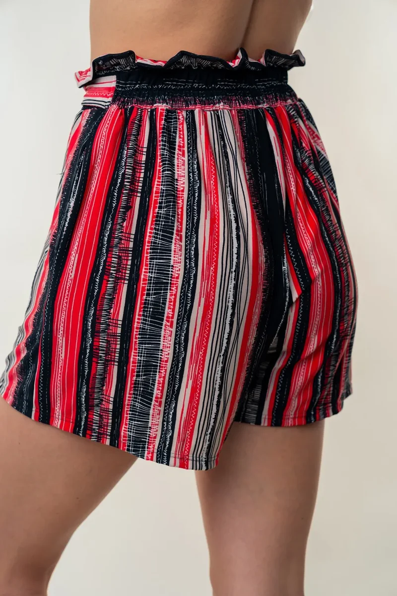 Witte Birch Full Size Gestreepte Shorts met Hoge Taille