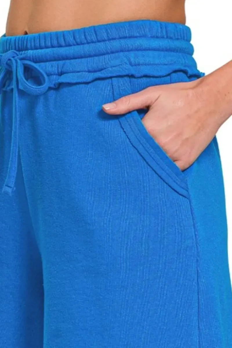 Zenana Fleece Shorts met onafgewerkte zoom en trekkoord