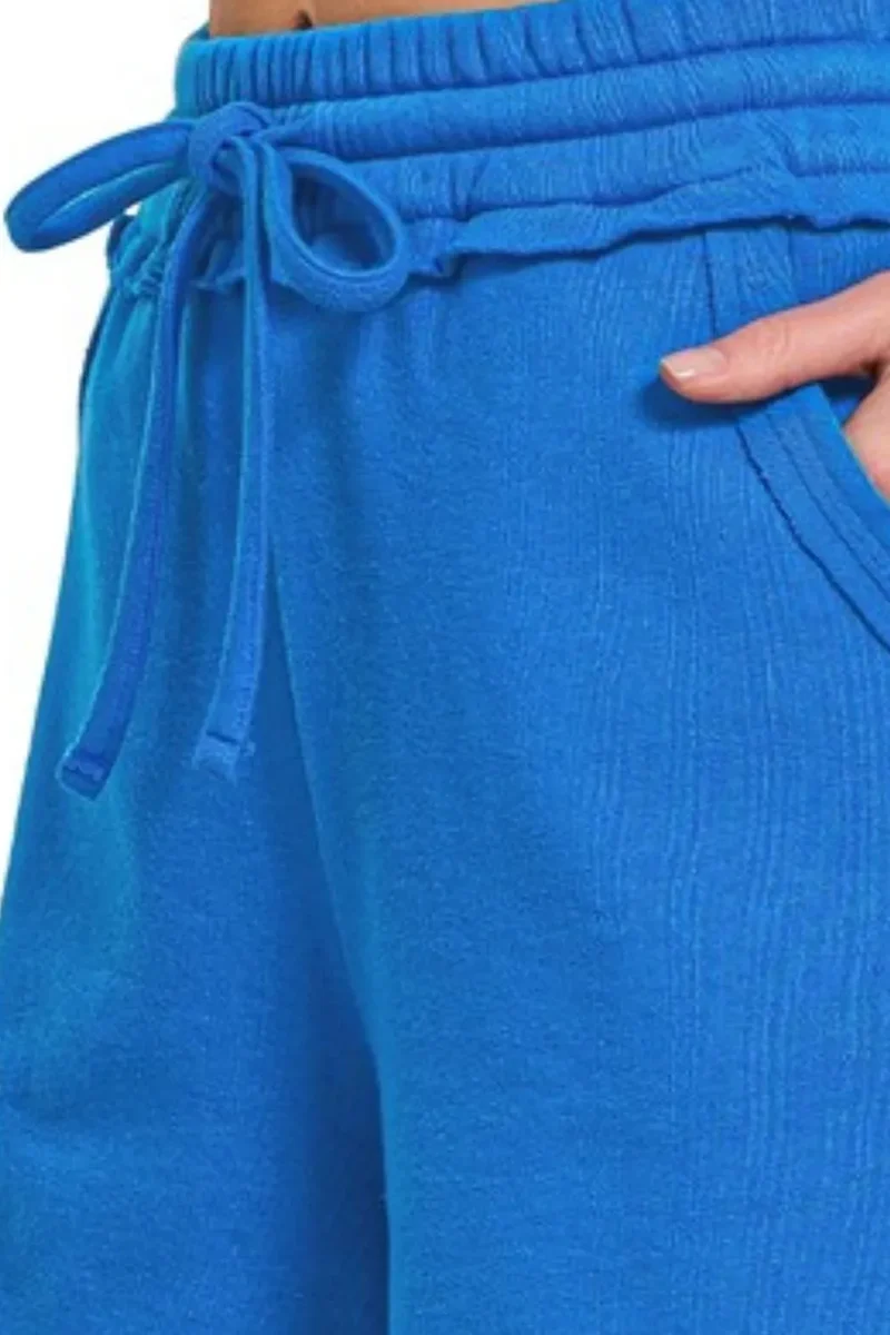 Zenana Fleece Shorts met onafgewerkte zoom en trekkoord