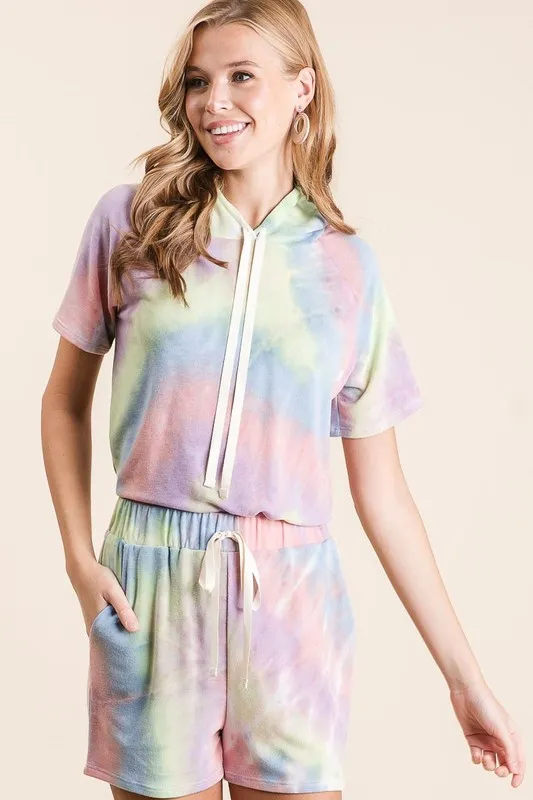 BiBi Tie Dye French Terry Casual Shorts met Twill Tape