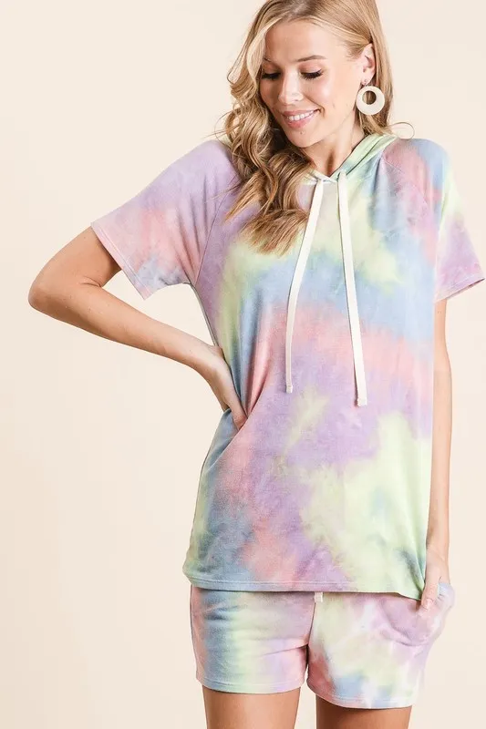 BiBi Tie Dye French Terry Casual Shorts met Twill Tape